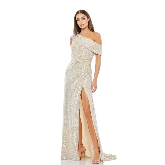 Mac Duggal Dresses & Skirts - Mac Duggal : NEW $298 #26550 One Shoulder Ruched Sequin Gown in Nude : Sz 8